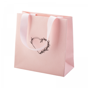 Papírová taška NELA 15x7x15cm růžova srdce