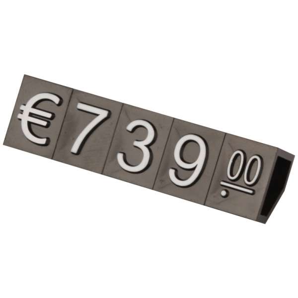Pricing Cube, White symbol  "€" , size 10 mm (20pcs)